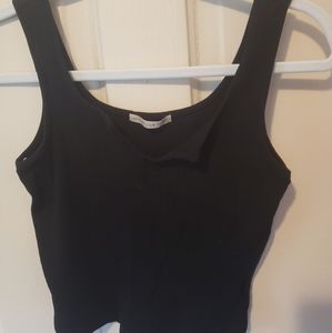 Active USA Cropped Ribbed Black Tank